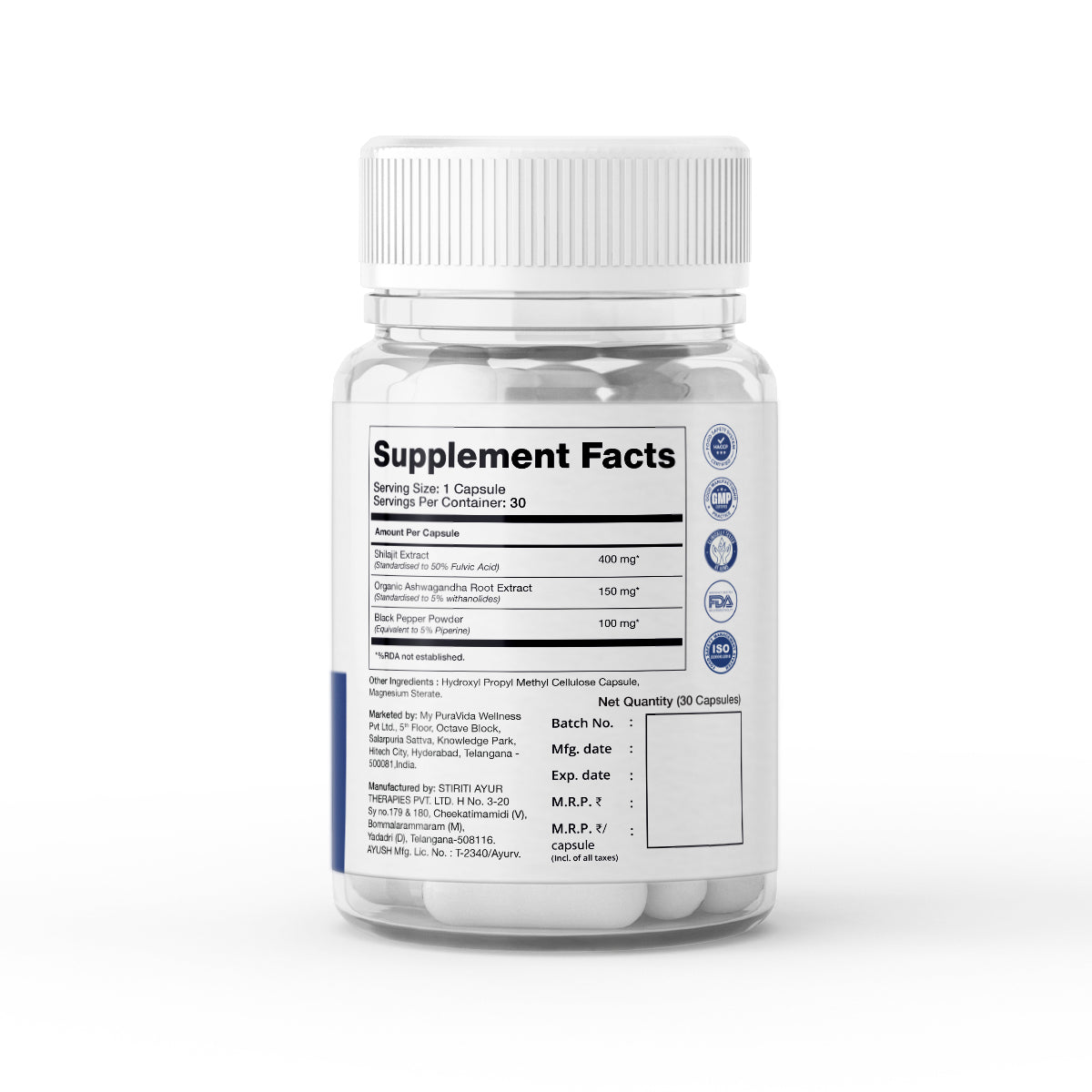 ForMen AceMax Shilajit & Ashwagandha Capsules Supplement Facts